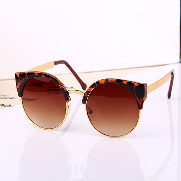 Retro Women Round Circle Glasses Cat Eye Semi-Rimless Vintage Sunglasses Goggles