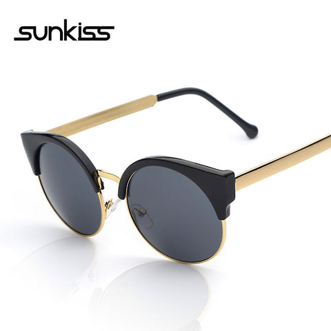 SUNKISS Retro Vintage Round Circle Glasses CatEye Semi-Rimless Women Sunglasses Mens