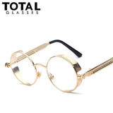 TOTAL Gothic Sunglasses Men Steampunk Round Metal Frame Sun Glasses Pink Mirror Brand UV400