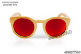 Round design bamboo sunglasses with color lens & sunglasses case
