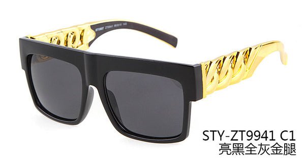 GOOD WIN Kim Kardashian Beyonce Celebrities Style Flat Top oculo retro Sunglasses Men Women Glasses Gold Chain Twisted Riskier