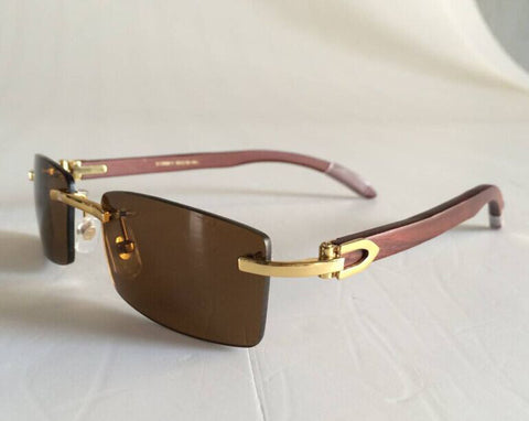 Famous rimless plain mirror glasses wooden legs buffalo horn sunglasses men women lunettes de soleil de marque L