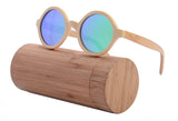 Ice Blue retro round sunglasses bamboo Polarized women sunglasses brand eyeglasses with case box cloth z6019