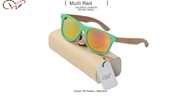 Wood & Gold Sunglasses Mirror Lens Yellow Bamboo Arm Bamboo PC Sun Glasses Wood & Gold Sunglasses