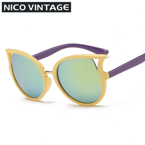 Mutil Color Children Sunglasses Kids Lovely UV400 Blue Frame Mirror Sun Shades Cat Eye