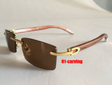 Rimless carter Glasses men brand Sunglasses women clear brown black lens gold carving Wood buffalo horn Lunettes De Soleil
