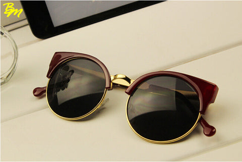 Retro Super Round Circle Glasses Cat Eye Semi-Rimless Sunglasses Glasses Goggles