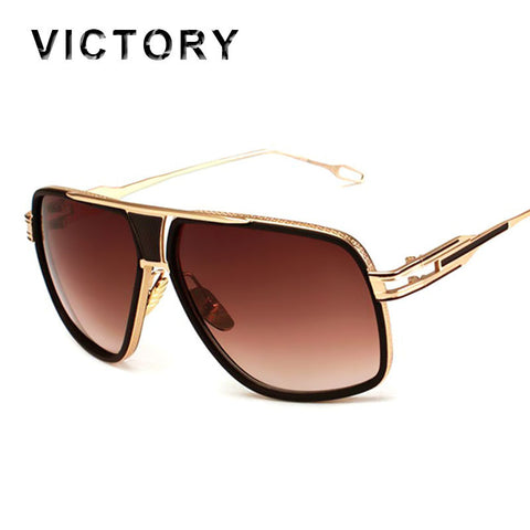 Oversized Men Sunglasses Brand Flat Top Sun Glasses 18 K Gold Square Victory Five Style