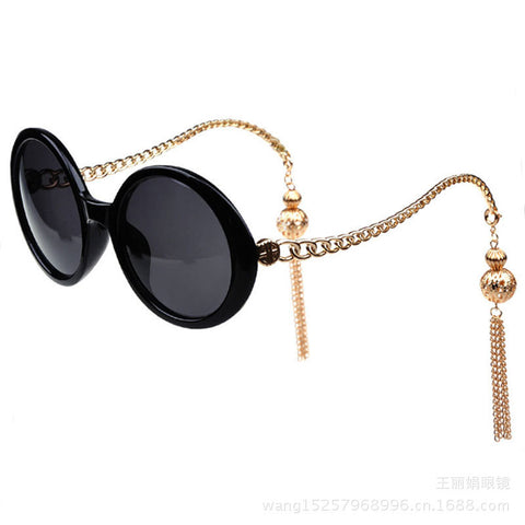 Pendant Tassels Metal Brand Sunglasses Women Round Retro Glasses  G098