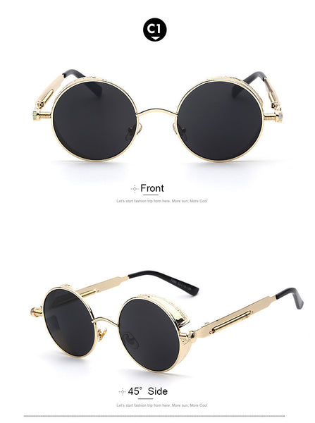 TOTAL Gothic Sunglasses Men Steampunk Round Metal Frame Sun Glasses Pink Mirror Brand UV400