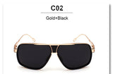 Oversized Men Sunglasses Brand Flat Top Sun Glasses 18 K Gold Square Victory Five Style