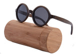 Ice Blue retro round sunglasses bamboo Polarized women sunglasses brand eyeglasses with case box cloth z6019