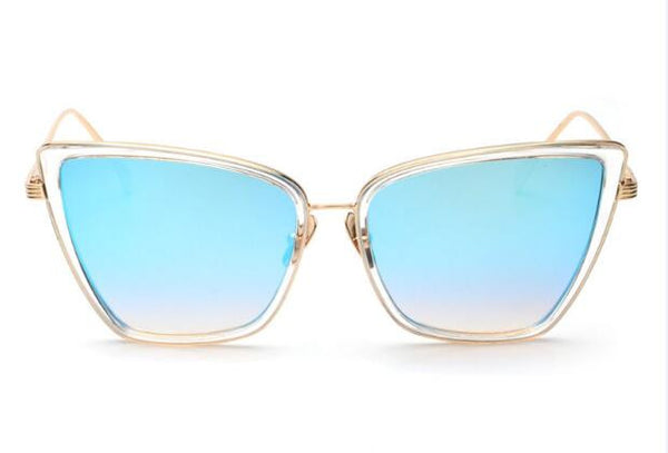 Transparent Mirror cat eye sunglasses women brand metal gold overcat eyes sunglasses UV400