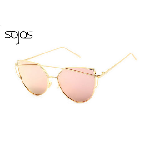 SOJOS Coating Mirror Sunglasses Women/Men Cat Eye Sun Glasses Twin-Beams Pink Sun glasses 1001