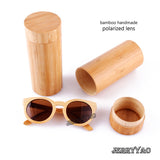 Round design bamboo sunglasses with color lens & sunglasses case