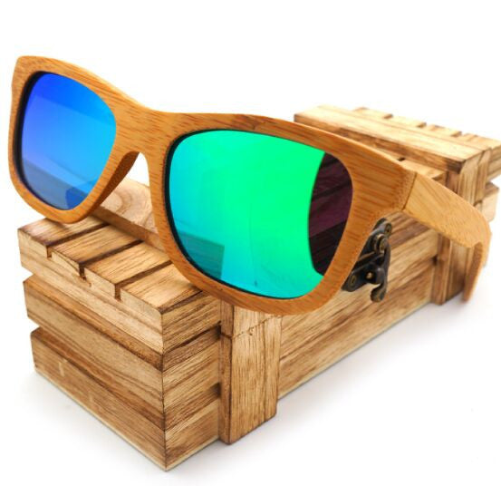 100% Natural Bamboo Wooden Sunglasses Handmade Polarized Mirror Coating Lenses With Box