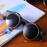 Classic Steampunk Goth Glasses Goggles Round Flip Up Sunglasses Retro Vintage Trend Round Eyeglass