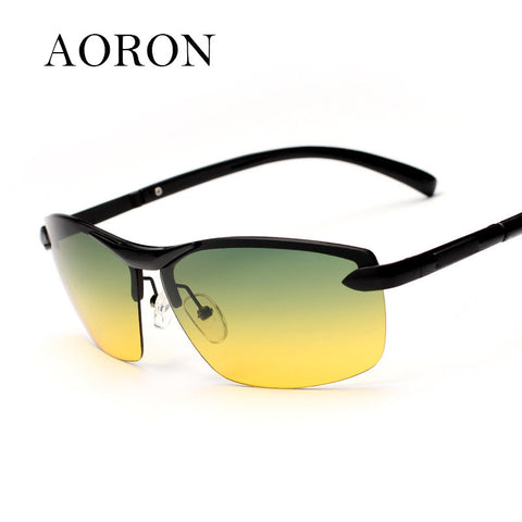 Aoron Day & Night vison Men's Polarized Goggles Driving Glasses Reduce Glare Sunglasses Vintage Sun Glasses Men