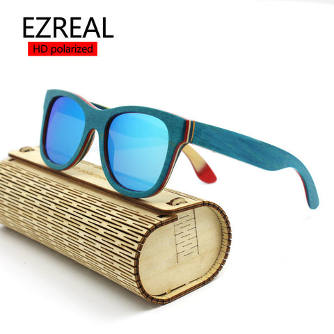 TOP Brand men wood Sunglasses Polarized Blue Skateboard Wood sunGlasses Original Box Retro Vintage