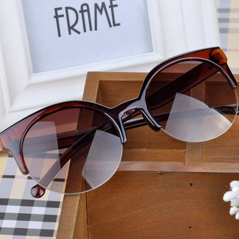 Vintage Sunglasses Retro Cat Eye Semi-Rim Round Sunglasses men Women Sun Glasses Eyeglasses