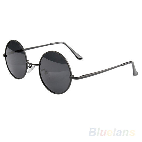 Vintage Retro Men Women Round Metal Frame Sunglasses Glasses Black Lens 9ECR