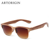 ARTORIGIN Half Frame Wood Sunglasses Women Men Wooden Glasses Rivet Brand Dropshipping AT014