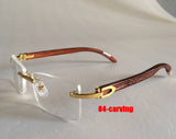 Rimless carter Glasses men brand Sunglasses women clear brown black lens gold carving Wood buffalo horn Lunettes De Soleil