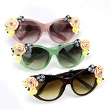 Oversized Women's Sunglasses Retro Decor Floral Flower UV Glasses