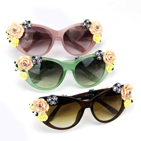 Oversized Women's Sunglasses Retro Decor Floral Flower UV Glasses
