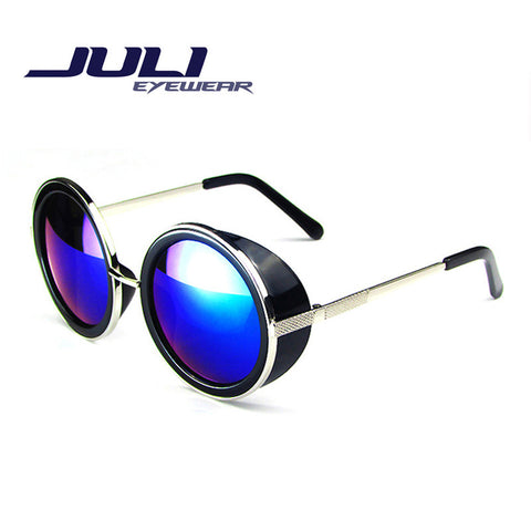 JULI Coating Sunglass Round Sunglasses Women Brand Steam Punk Metal Sun Glasses Men Retro 66666C