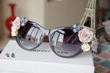 Oversized Women's Sunglasses Retro Decor Floral Flower UV Glasses