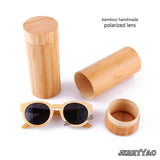 Round design bamboo sunglasses with color lens & sunglasses case