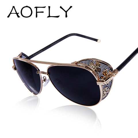 AOFLY Gothic Steam Punk Glasses Vintage Sunglasses Women Men Brand