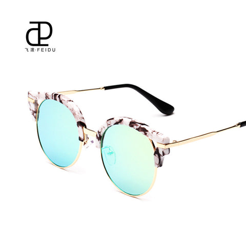 FEIDU Round Sunglasses Women Brand glasses Multi color Points Sun Glasses Shades With Box