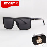 STORY Style Steampunk Square Sunglasses Men SKULL Logo All Black Coating Glasses Women Retro gafas de sol