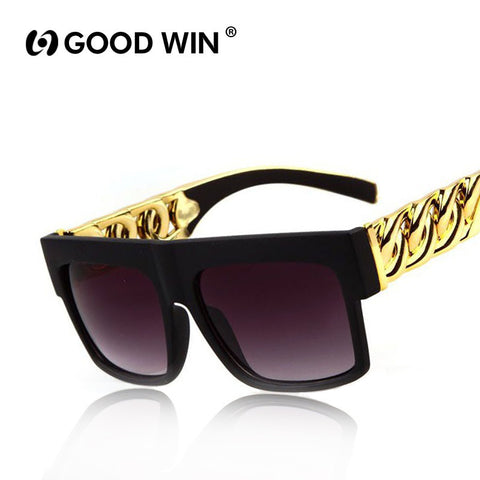GOOD WIN Kim Kardashian Beyonce Celebrities Style Flat Top oculo retro Sunglasses Men Women Glasses Gold Chain Twisted Riskier