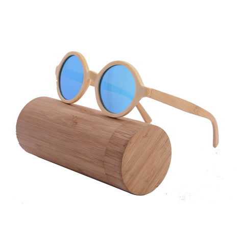 Ice Blue retro round sunglasses bamboo Polarized women sunglasses brand eyeglasses with case box cloth z6019
