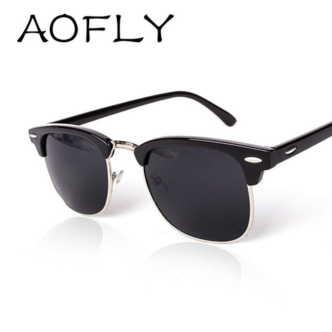 AOFLY CLASSIC Half Metal Sunglasses Men Women Brand Glasses G15 Coating Mirror Sun Glasses PS1580