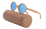 Ice Blue retro round sunglasses bamboo Polarized women sunglasses brand eyeglasses with case box cloth z6019