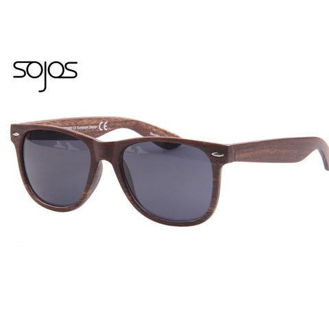 Sojos Sunglasses Women Men with Rivet Imitation wood Pattern Painting Pouch Packing sun glasses