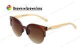 Half Bamboo Sunglasses Points Women Round Lenses Women Cateye Wooden Vintage Sunglass lunette de soleil