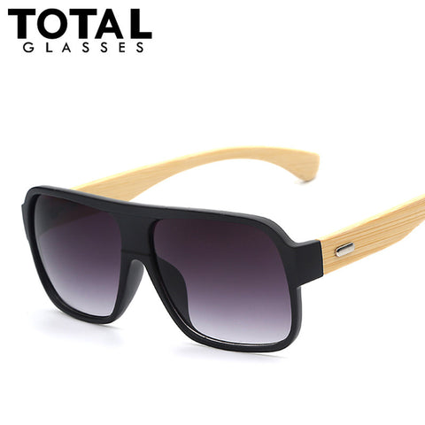 Flat Top Bamboo Sunglasses Men Vintage Style Brands Sunglasses Women Retro Sun glass Wood Madeira Lentes De Sol