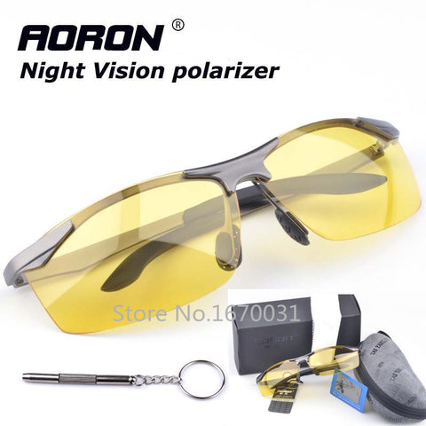 Polarized Sunglasses Night Vision Goggles men's car Driving Glasses Anti-glare Silver/Black Alloy Frame glasses+Original Box