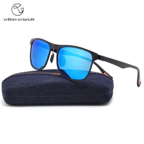 Aluminum Magnesium Sunglasses Polarized Lens Men Sun Glasses Driving Fishing Outdoor Eyewears LM2349blue lenses