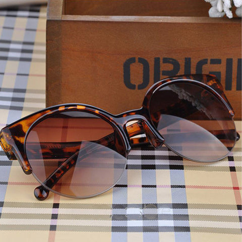 Vintage Sunglasses Retro Cat Eye Semi-Rim Round Sunglasses men Women Sun Glasses Eyeglasses