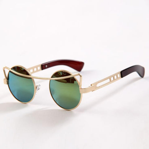 Women & men reflecting round sun glasses Sun Glasses metal frame Sunglasses vintage n389
