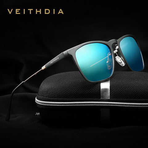 VEITHDIA Mens Square Retro Aluminum Sunglasses Polarized Blue Lens Vintage Sun Glasses For Men/Women 6368