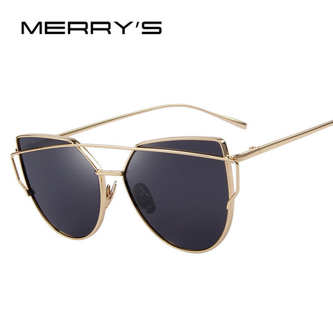 MERRY'S Women Cat Eye Sunglasses Classic Brand Twin-Beams Sunglasses Coating Mirror Flat Panel Lens S'7882