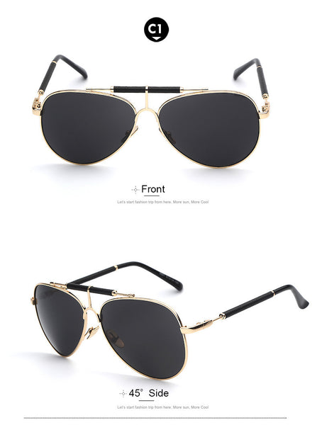 Leather Men Sunglasses Metal Frame Men's Glasses Sunglasses UV400