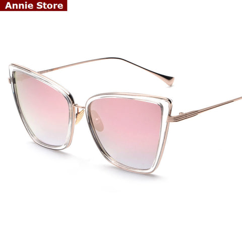Transparent Mirror cat eye sunglasses women brand metal gold overcat eyes sunglasses UV400